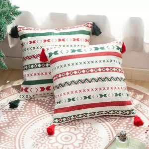 Housse de coussin brodé frise de Noël