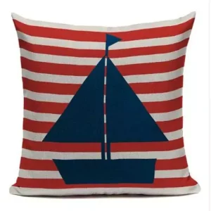 Housse de coussin marin bateau bleu