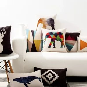 Housse de coussin nordique géométrique éléphant 3D