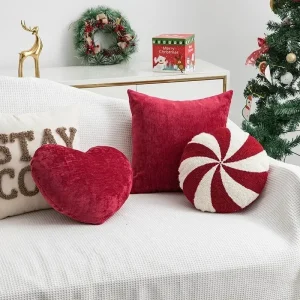 Coussin de decoration pour Noel en forme de coeur bonbon et sucre d’orge