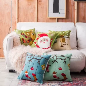 Housse de coussin Noël brodé du père Noël