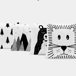 Housse de coussin dessin noir et blanc