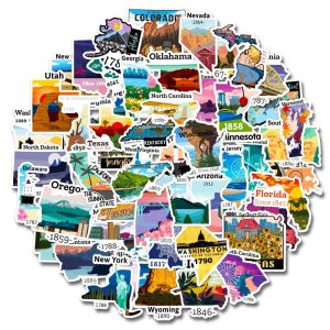 Autocollants Valise États Américains (Pack de 50)