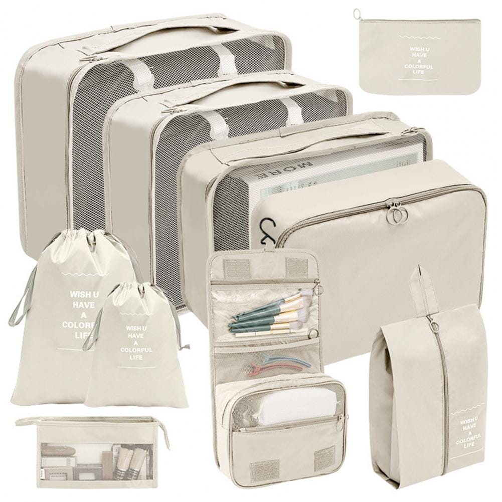 Organisateurs de Valise Set de 10 Pochettes (Beige)