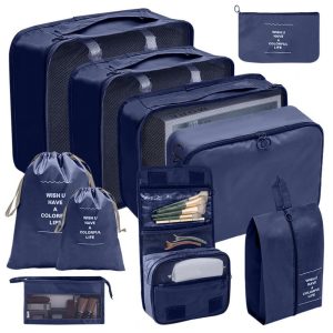 Organisateurs de Valise Set de 10 Pochettes (Bleu Marine)