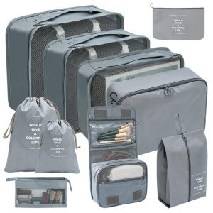 Organisateurs de Valise Set de 10 Pochettes (Gris)