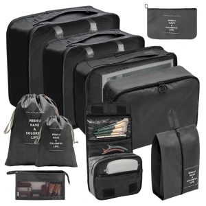 Organisateurs de Valise Set de 10 Pochettes (Noir)