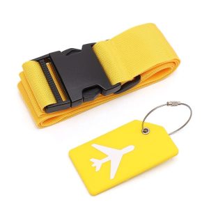 Sangle de Valise & Porte-Étiquette Bagage Avion Jaunes