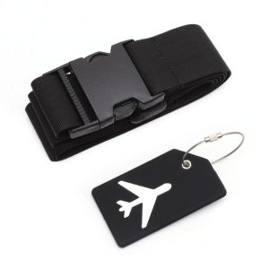 Sangle de Valise & Porte-Étiquette Bagage Avion Noirs