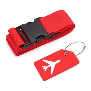 Sangle de Valise & Porte-Étiquette Bagage Avion Rouges