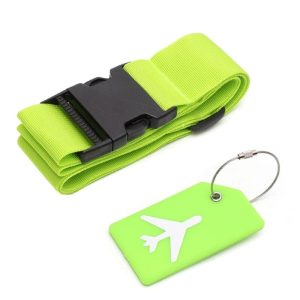 Sangle de Valise & Porte-Étiquette Bagage Avion Verts