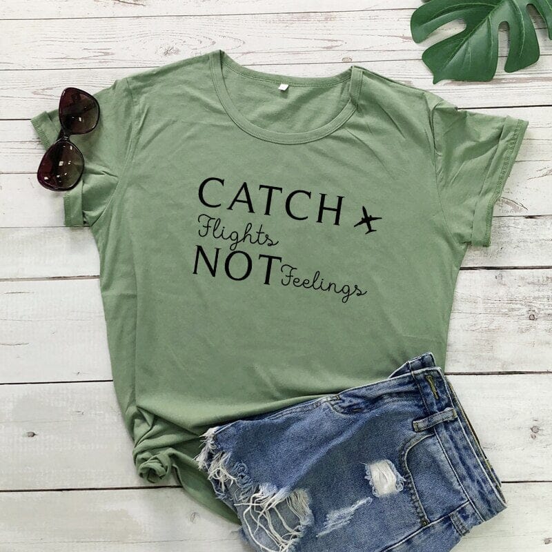 T-Shirt Voyage Avion Femme Catch Flights Not Feelings – Image 7