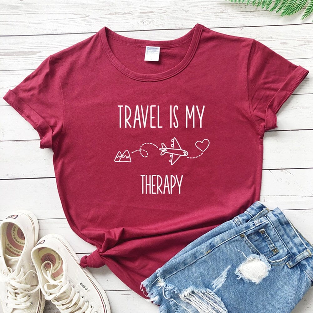 T-Shirt Voyage Avion Femme Travel Is My Therapy – Image 6