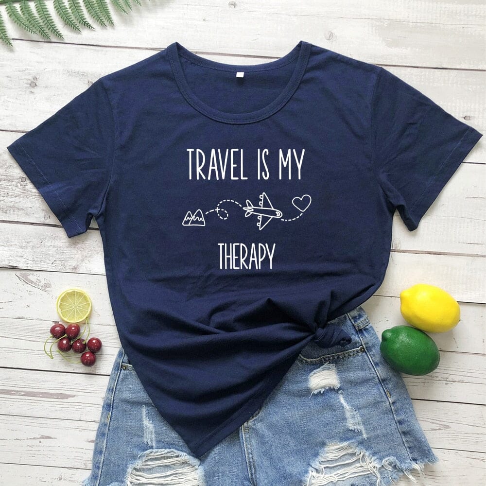 T-Shirt Voyage Avion Femme Travel Is My Therapy – Image 9