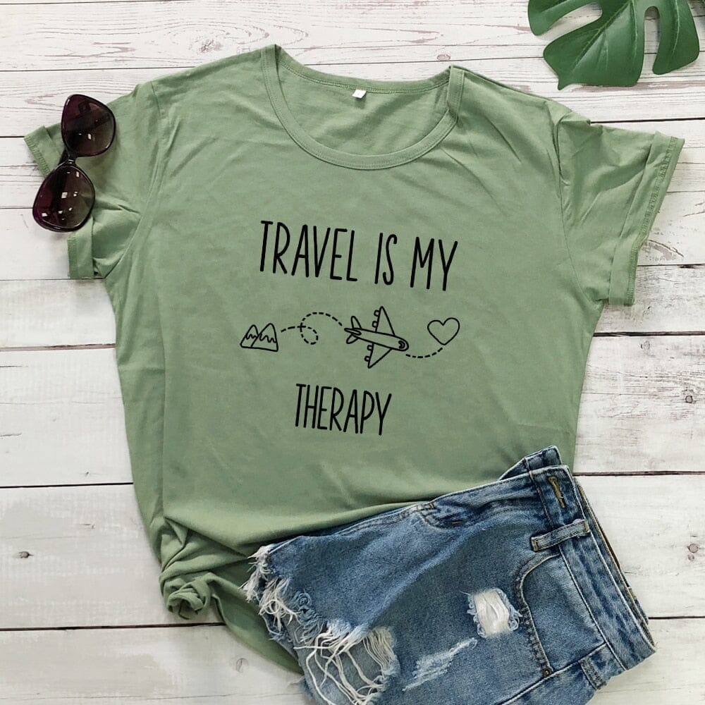 T-Shirt Voyage Avion Femme Travel Is My Therapy – Image 8