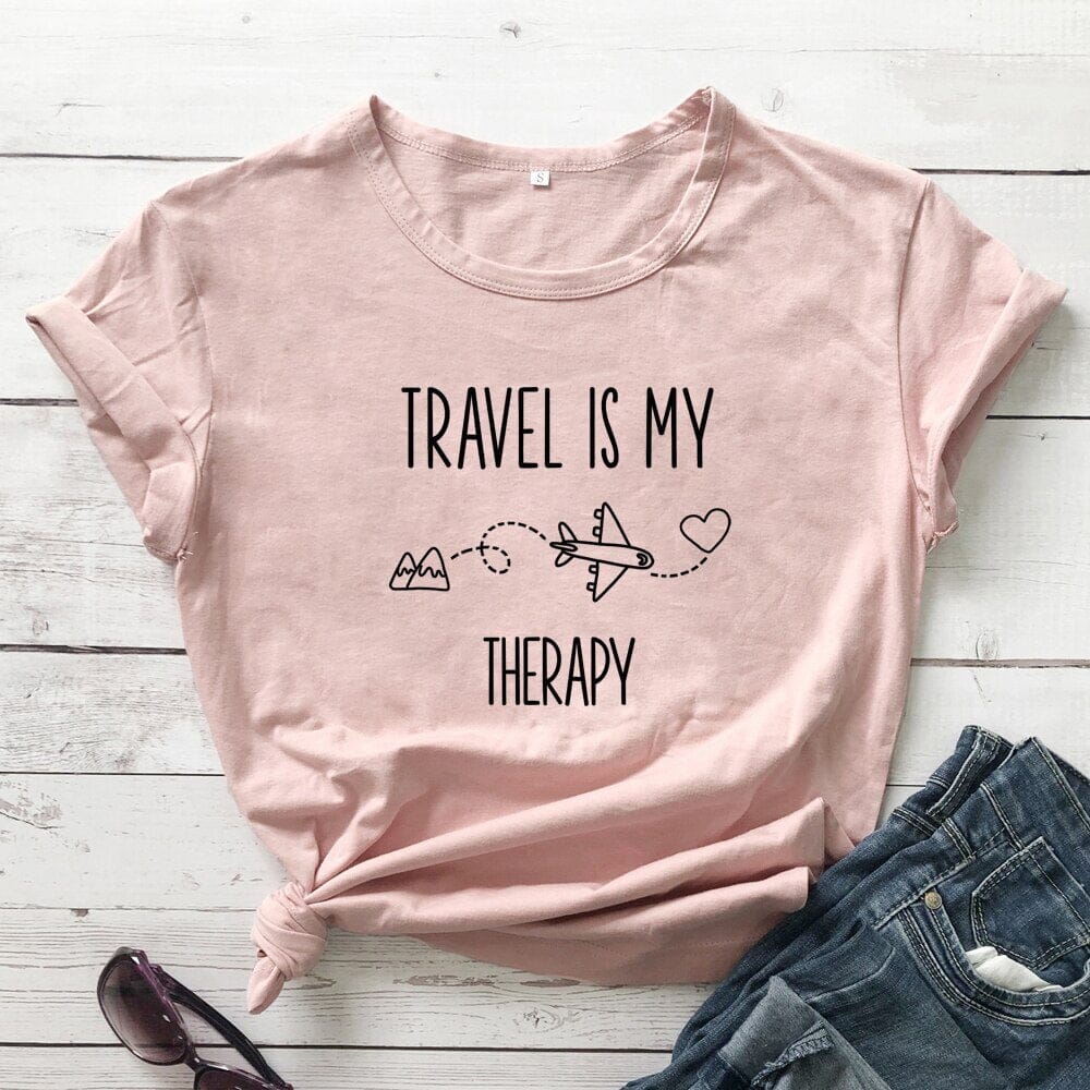 T-Shirt Voyage Avion Femme Travel Is My Therapy – Image 3