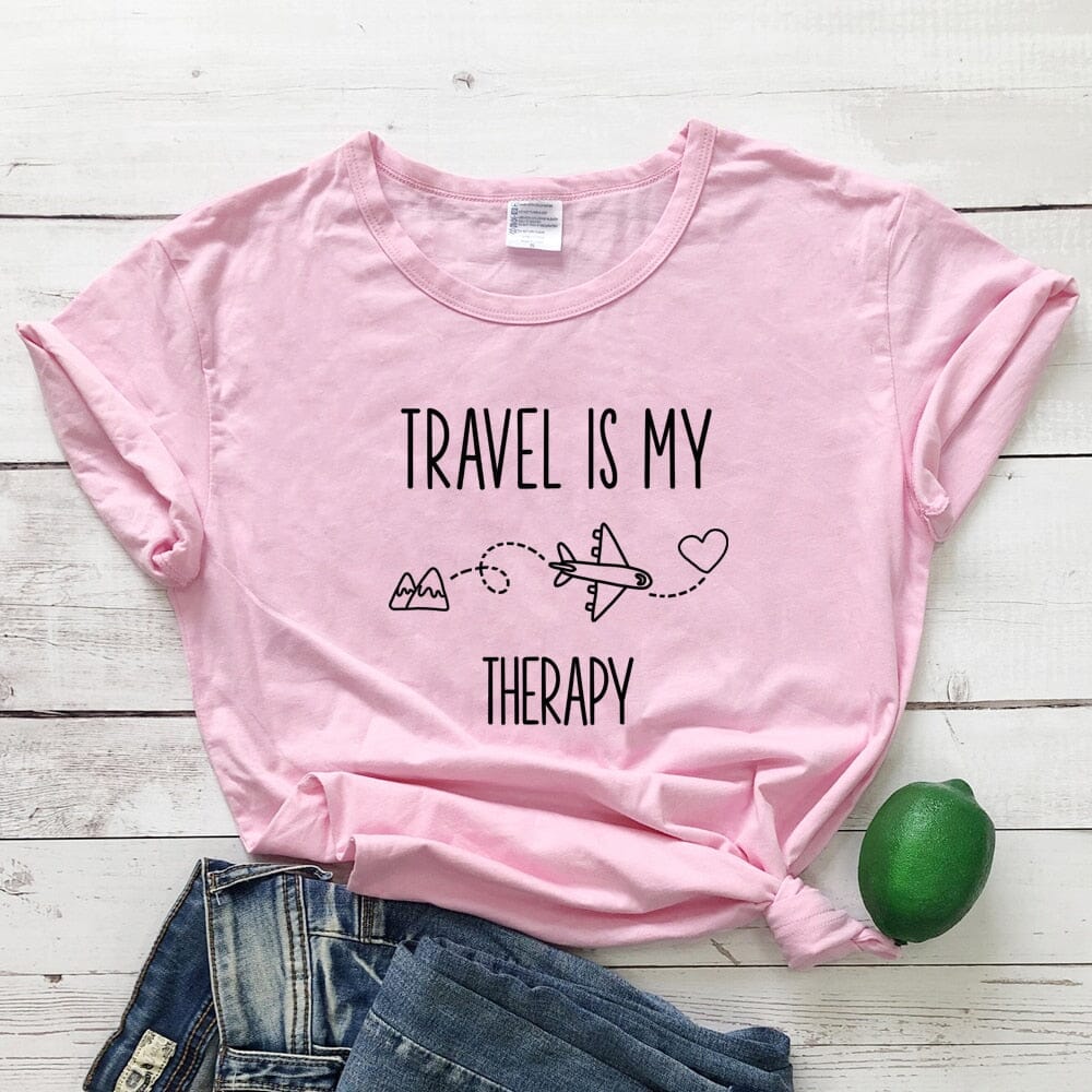 T-Shirt Voyage Avion Femme Travel Is My Therapy – Image 4