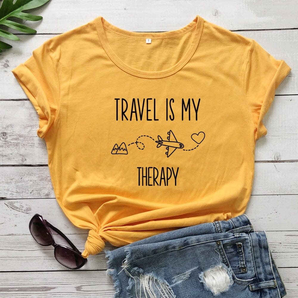 T-Shirt Voyage Avion Femme Travel Is My Therapy – Image 5
