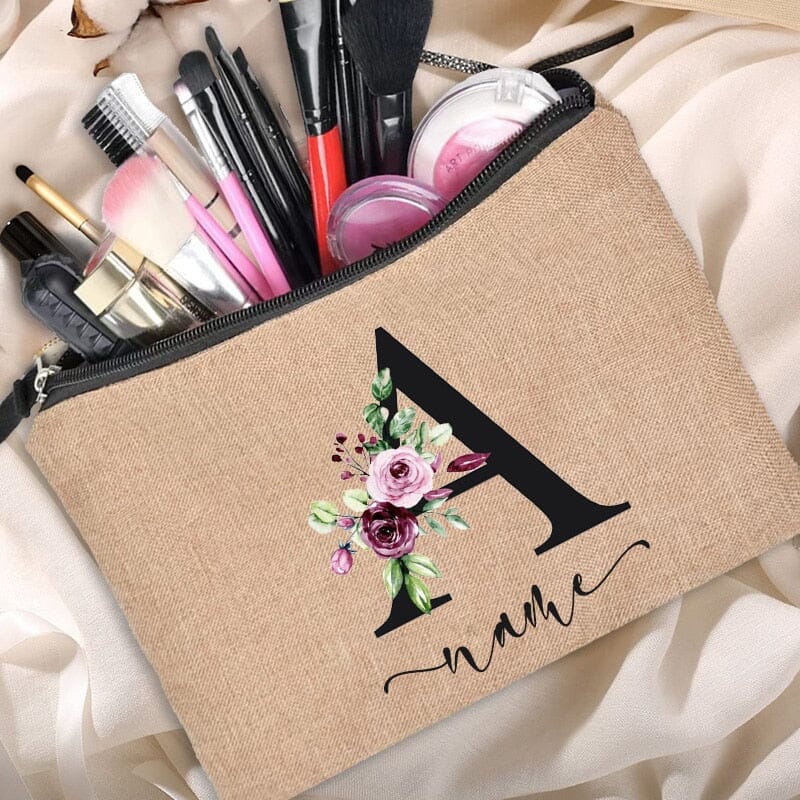 Trousse de Maquillage Personnalisée Prénom et Initiale Fleurie – Image 2